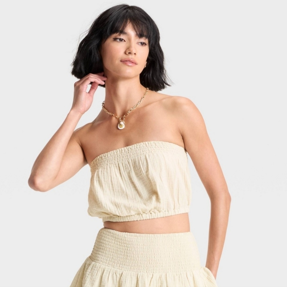 Women's Crinkle Gauze Tube Top - Universal Thread Tan S